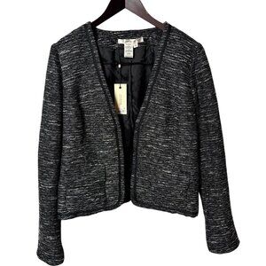 Studio Womens Blazer SZ12 Black & White Tweed Hook & Eye closure office MSR $128